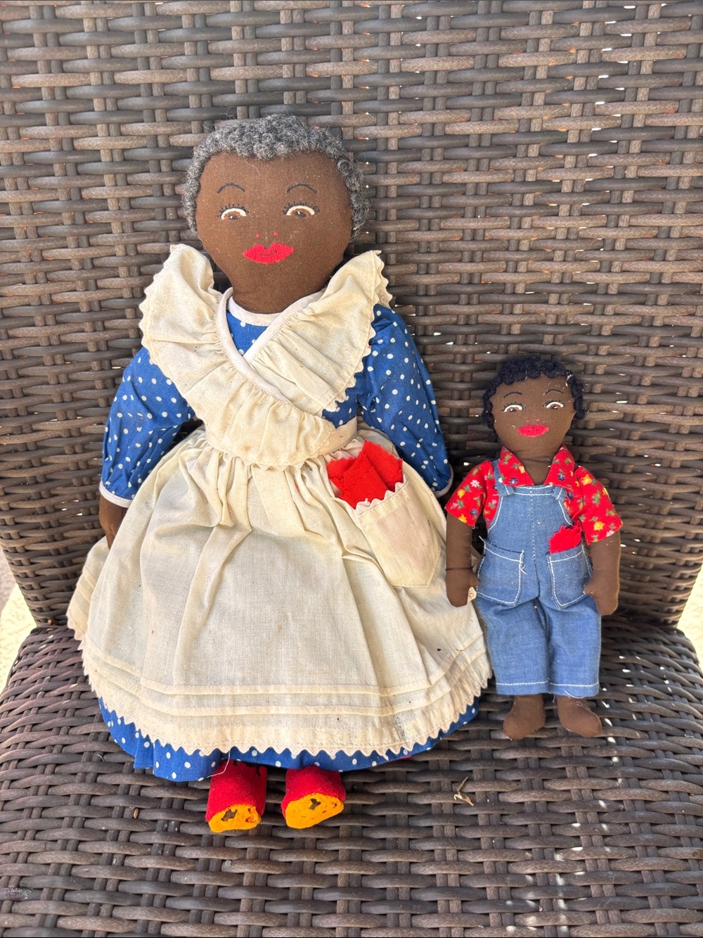 Vintage mammy and child cloth doll